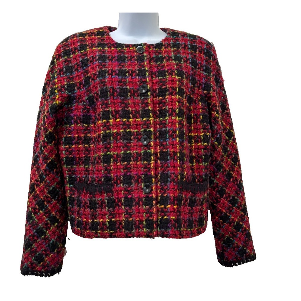 Talbots Blazer 12 Knotted Wool Crop Preppy Old Money Red Library Academic Twee